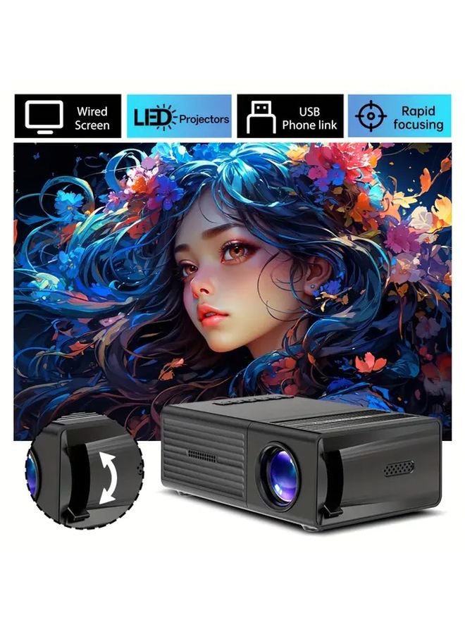 Black Portable Video Projector 1920x1080 Native Resolution 3000 Hours Battery Life USB TV Stick Laptop Support - Image 4